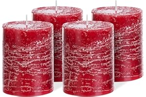 ‎BRANDSSELLER Brandsseller 4er Set Stumpenkerzen 7x10 cm – durchgefärbt & aus Paraffin – rustikale Kerzen mit langer Brenndauer – Dekokerzen für Tischdeko, Weihnachten & Feste – Bordeaux