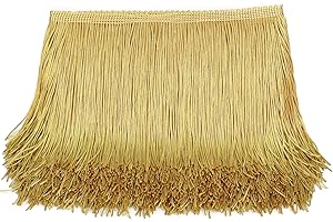 WELROG 10 Yards Longitud 15 cm/5.9 in Ancho Borla Sedoso Flecos Corte Franse Borte Disfraz Borla Recorta para Bricolaje Latin Macrame Samba Dress Stage Ropa Accesorios (Dorado)