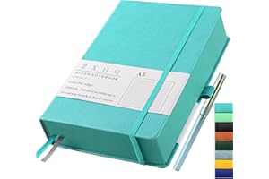 ZXHQ Carnet de notes à lignes épaisses avec stylo, A5 360 pages en papier de 100 g/m², journal d’écriture, couverture en cuir rigide, parfait pour le travail, le bureau ou l’école, 15.9 x 21cm Bleu clair