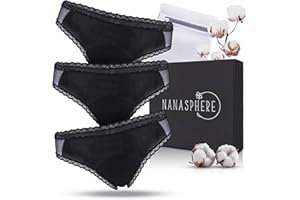 ‎NANASPHERE Stück Perioden Unterwäsche Mädchen Starke Blutung + Wäschesack | Saugfähig Bio-Baumwolle Zertifiziert Menstruationsunterwäsche unter Kleidung Menstruation Periodenslip Damen Teenager (L, Schwarz)