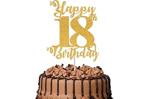 TOYVENTURES 1Pc Happy 18th Birthday Cake Topper Glitter Cheers to 18 Years Cake Topper 18 Fabulous Cake Decoration for Happy 18th Birthday Party Cake Decorations Supplies Gold