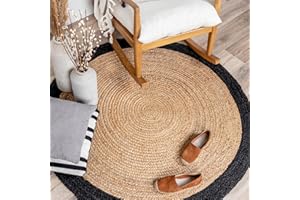 ‎FRAAI | HOME & LIVING FRAAI | Home & Living Jute Teppich Rund - Fair Natur Schwarz - Jute - Flachgewebe - Einfarbig - Boho, Modern - Wohnzimmer, Esszimmer, Schlafzimmer - Carpet