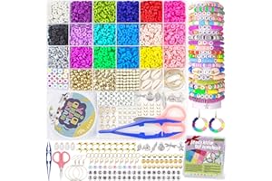 Uolifrem 5400+ Kit Perline Argilla, 24 a Reticolo Kit di Braccialetti Fai Da Te, 6 mm Clay Beads Kit per Fare Braccialetti, Perline Piatte per Braccialett con DIY Ciondolo, Regali per Ragazze