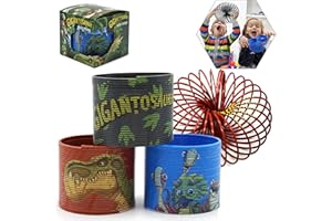 HOVUK® 3x Gigantosaurus Magic Springs, 7,5cm, Rosso Blu Grigio Molla Slinky per Bambini Bobina Elastica Rimbalzante Giocattoli Divertenti Riempitivi per Feste per 3+ Anni