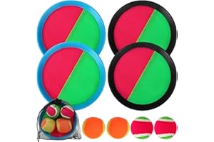 CAIXINYI Balle Raquette Scratch Jeux, Raquette De Plage,Enfants Lancer Catch Ball Jouet 4 plaques de capture et 4 balles et 1 sac de rangement, Jeux De Plage pour les garçons et les filles de 3 à 6 ans