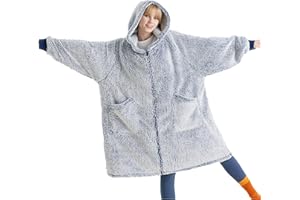 Bedsure Couverture à Capuche avec Manches Sherpa - Couverture Douillette avec Manches - Pull Douillet - Couverture Portable - Cadeau pour Femme, Bleu Marine, 100x78 cm