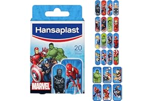 Hansaplast Pansements pour enfants Avengers (1 x 20 pces), Pansements colorés à l’effigie de Spider-Man, Captain America & Hulk, Pansements stériles prédécoupés