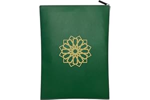 IqraCovers Quran Sleeve – Luxurious Leather Book Pouch with Zipper – Durable Water-Resistant Book Protector Pouch – Elegant Book Covers for Quran or Thick Hardcover Books (Green, Large)