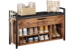 ‎IRONCK IRONCK Schuhbank mit Sitzfläche, Sitzbank mit Stauraum, Schuhschrank,100x30x62cm, 3 offene Fächer, Kunstleder, 130kg belastbar, Schuhregal für Eingang,Flur,Wohnzimmer,Schlafzimmer (Vintagebraun)