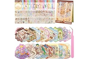 Wnqou 20 juegos de calcomanías de casa 3D, colección de calcomanías de casa en 3D, miniatura de escena de cabina simulada en miniatura, bonitas calcomanías de dibujos animados para adultos y niños