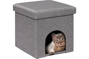 Bonlife Cat Bed,Folding Cat Cave Beds for Indoor Cats,Cat House Winter Pet Kennel,Footstool Seat with Lid,32x32x32cm,Grey