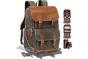 Padwa Lifestyle Camera Backpack - Weather Resistant Waxed Memory Canvas Camera Bag with 16” Laptop/Lens & Tripod Compartment for Photographers