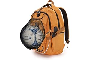 OLUFSENKids- Mochila Polivalente BONN- Con Red Desmontable Porta Balones y Cascos - Puerto USB y Auriculares -Con Hebilla Antirrobo - Ideal para Fútbol, Baloncesto, Voleibol y Hockey