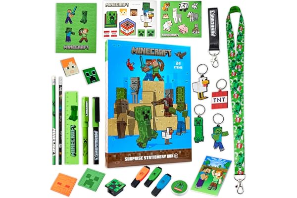 Minecraft Calendrier de l'Avent 2025 Enfant et Ado Creeper Compte à Rebours Noel 24 Surprises Papeterie Original et Accessoires Kawaii Cadeau Enfant (Bleu)