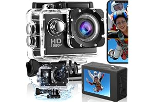 Retoo Sportkamera, videokamera, vattentät, sportkamera, vidvinkel 140°, full HD 1080p, batteriladdare 400 mAh, micro SD-kortkamera för cykel, motorcykel, dykning