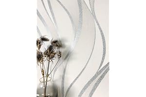 NEWROOM Papel pintado Blanco Olas del Mar Tejido no Tejido - Rayas Gris Plata Línea Estructura Moderno