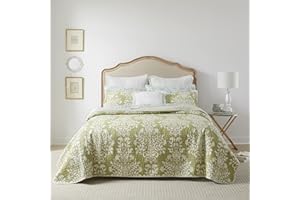 EDDIE BAUER Laura Ashley Rowland Collection Quilt Set-100% Cotton, Reversible, All Season Bedding with Matching Sham(s), Pre-Washed for Added Comfort, Twin, Sage