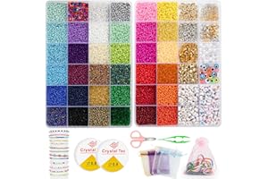 HOOWUDY Perlen Set Armbänder,16660 Stück 3mm Perlen Zum Auffädeln Armbänder Selber Machen Glasperlen Set mit Buchstaben Perlen für Kinder Weihnachten,Feiertage,Geburtstage,Partys,Belohnungen