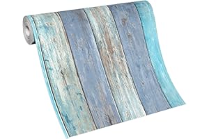 Erismann 10200-08 Papier peint intissé aspect bois rustique bleu turquoise imitation bois vieilli 2 Blanc