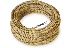 Amarcords - Cavo elettrico tessile colore ORO, trecciato, seta, 10 metri, a 2 conduttori 2x0,75 - Filo rivestito in tessuto colorato vintage per lampade lampadari applique e abat jour.