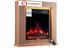 KAMINIO Camino elettrico Matti - Caminetto da pavimento con riscaldamento, effetto fiamma 3D, luce ambiente a LED, telecomando - 32 pollici (Pannello)