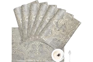 TOPLUXE Placemats 30x45cm, Damask Table Mats for Dining Room/Restaurant/Banquet/Festival Decoration (Set of 6, Light Grey)