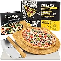 GARCON Pizzastein für Backofen und Gasgrill - 4er Set - [1x] Pizza Stone, [1x] Pizzaschieber, [1x] Pizzaschneider & [1x…