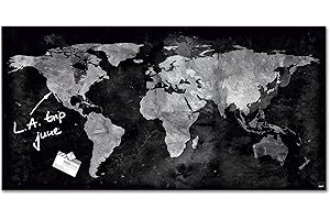 ‎SIGEL SIGEL GL270 Premium Glas-Magnettafel 91 x 46 cm World-Map hochglänzend, SGS geprüft, einfache Montage, incl. 3 starke Magnete, Artverum Weltkarte