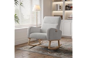 TIMORWTF Rocking Chair,Living Room Rocking Chair Interior,Sillón mecedora de lactancia, Silla mecedora de terciopelo Teddy con patas de madera maciza, gris claro