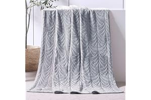 Whale Flotilla Coperta con motivo foglie, calda coperta per divano, coperta in flanella, super morbida e morbida, 150 x 200 cm, grigio