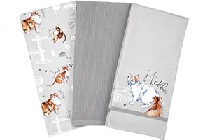 SiXsigma Sports Pack of 3 Tea Towels For Kitchen - Premium Cotton Decorative Kitchen Towel Linen for Cooking, BBQ, Baking & Dish Drying - Ideal For Women & Men (Grey)