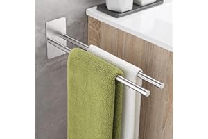 ‎OETAMS OETAMS Handtuchhalter Ohne Bohren, Doppelt Handtuchstange Selbstklebend, Edelstahl Hantuchhalterung Wandmontage Badetuchhalter Bad Handtuchhalter Kleben Gebürstet Silber