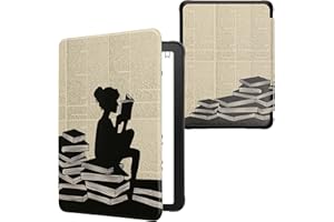 kwmobile Etui do e-czytnika kompatybilne z Amazon Kindle Paperwhite (12. Gen 2024) / Kindle Colorsoft - zamknięcie magnetyczne - etui na czytnik - Dziewczyna z książkami w kolorze czarnym/beżowym
