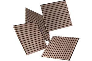 HAGEFOL® Akustikpaneele Holz 60x60 cm, 4 Stück, Farbe: Walnuss, Wandpaneele Holz, 3D Lamellenwand aus Holzfurnier auf Akustik Filz