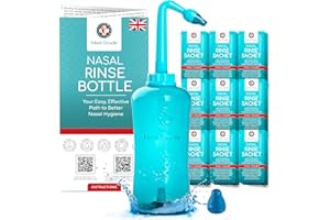 Medi Grade Nasal Irrigation Kit - 500ml Nasal Rinse Bottle, 30x 4.5g Premixed Saline Nasal Rinse Salt Sachets - Deluxe Free-Flow Bottle Nose Cleaner for Improved Breathing and Nasal Hygiene