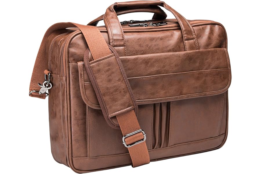seyfocnia Mens Laptop Bag, Leather Messenger Bag Water Resistant Business Travel Briefcase, Work Computer Bag Satchel Bag Husband Gifts
