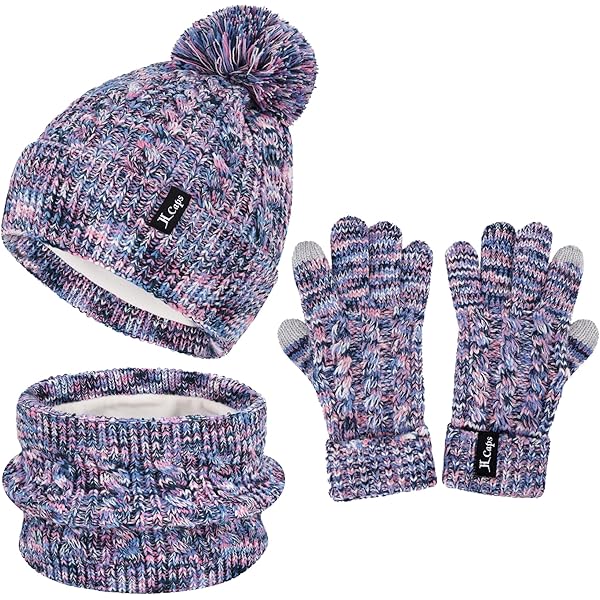 Enwokran Muts halswarmer handschoenen set winter kinderen sjaal handschoenen gebreide muts thermische touchscreen handschoenen warme muts met oorbeschermers voor outdoorsport 4-10 jaar, Rose2 Mix, One