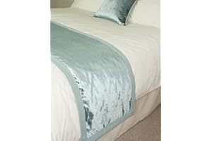 McAlister Textiles Shiny Velvet Bedding Set | Duck Egg Blue Soft Metallic Runner + Cushion Pair for Bedroom Bed Hotel | 50cm x 240cm Throw, 43cm Cushion