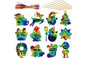 Mocoosy 48pcs Christmas Scratch Art Cards Hanging Decorations, Christmas Crafts Kits for Kids Rainbow Magic Scratch Paper Cards Xmas Hanging Ornaments DIY Toy Kids Holiday Christmas Gifts Party Favors