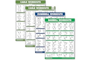 Palace Learning Kabelmaschinen-Workout-Poster, Band 1 & 2 + Hantelübungen + Langhantelübungen (laminiert, 45,7 x 61 cm), 4 Stück