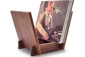 Honygebia Solid Wood Vinyl Record Holder - Sapele Wood Record Stand, V-shaped Album Shelf for Display and Storage, Ideal for Storing 40 Premium LPs