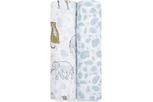 aden + anais - 2 Maxi-langes grand format prélavés en mousseline 100% coton - Imprimé Jungle - 120 cm x 120 cm