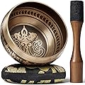 Authentiques Bols Chantants Tibétains Gravés à la Main – Bol Sonore & Bol de Méditation avec Coussin, Maillet & Guide – Kit de Yoga – Outils Anti-Stress – Outils Ancestraux de Méditation Himalayenne