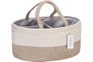 Hinwo Pieluszka Dziecięca Caddy 3-komorowa dla niemowląt Nursery Tote Storage Bin Przenośna Organizer Newborn Shower Prezent Kosz Bawełniany Lina z Odpinanym przegrodą na pieluchy i chusteczki