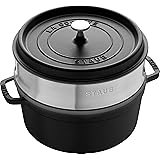 STAUB Casseruola/Cocotte in Ghisa, con Inserto per Cottura a Vapore, Tonda 26 cm, 5,2 litri, Interno della Pentola con Smalta