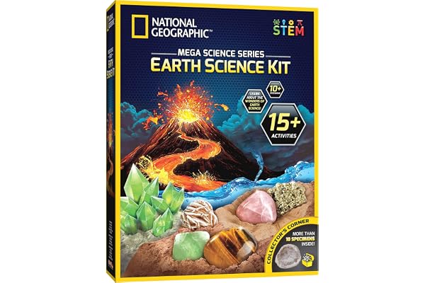 National Geographic Kit Scientifique – Plus de 15 Activités Scientifiques STEM – Culture de Cristal, Lave Volcanique, Kit de Fouille x2, 10 Spécimens Authentiques, EXCLUSIVITÉ Amazon
