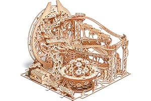 Wood Trick Galaxy Marble Run 3D Wooden Puzzles for Adults and Kids to Build - 15x12.6 - Electric Driven - Roller Coaster Wooden Model Kits for Adults and Teens to Build
