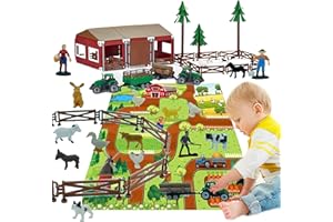Hyrenee Barn Giocattoli fattoria fienile giocattolo Mini Giocattolo 119PCS figurine animali in plastica e recinto con le figure mappa per 3-12 anni bambini ragazzi ragazze