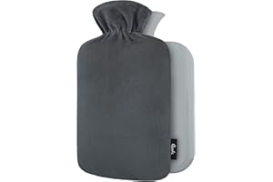 ‎QOMFOR Wärmflasche mit Bezug – Weicher Premium Vliesbezug – 1,8l groß Wärmeflasche, Wärmflasche Kinder, Bettflasche für Erwachsene - Dunkelgrau