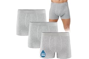 FORVEVO Calzoncillos Incontinencia Hombre,Algodon Boxer Calzoncillos Hombre Lavables con Almohadillas Protectoras Absorbentes de 100ml,a Prueba Fugas,Control Olores Reutilizables(Gris,L)